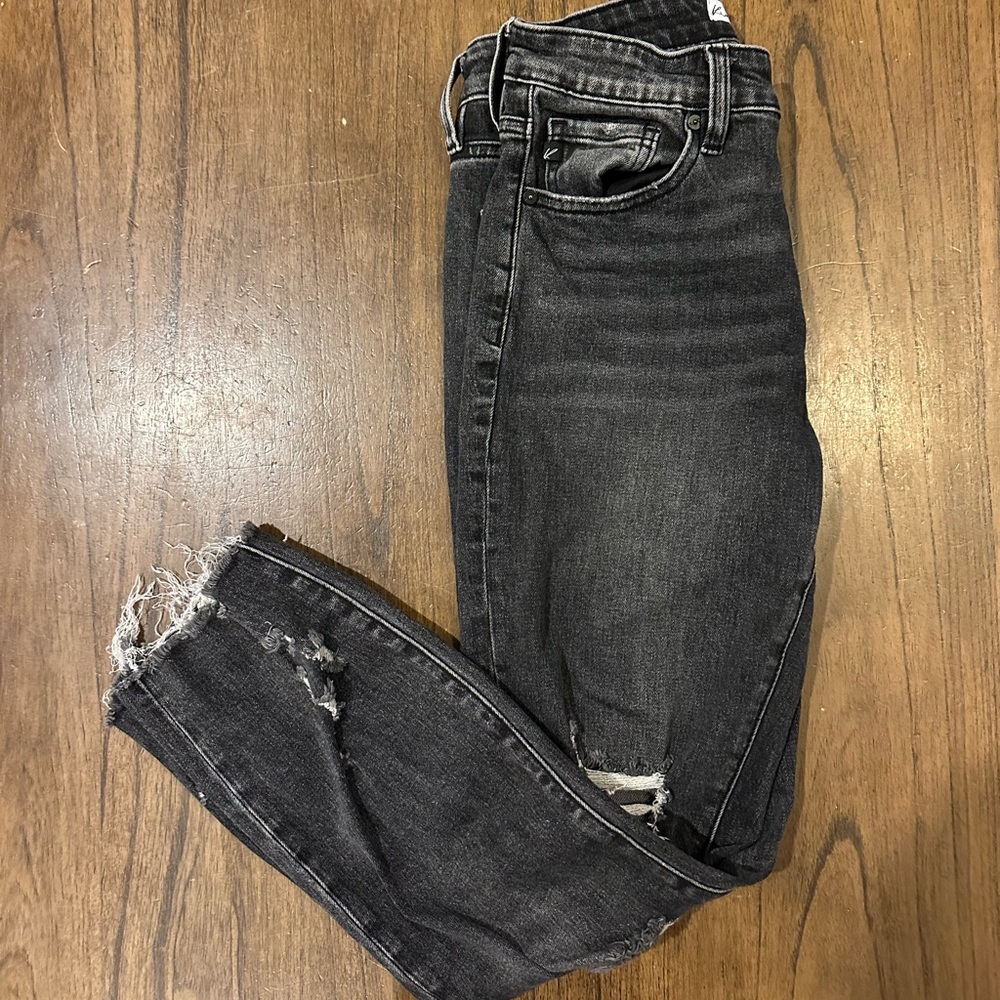 KanCan Black Distressed Skinny Jeans Size 27 Raw Hem Style 210959